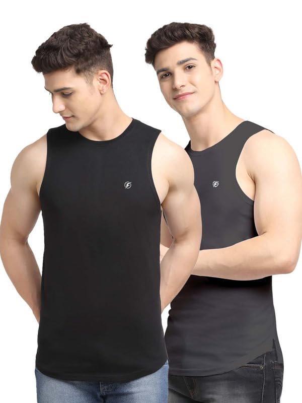 men's pack of 2 innerwear solid round neck sleeveless side cut vest sando for boy's - regular fit