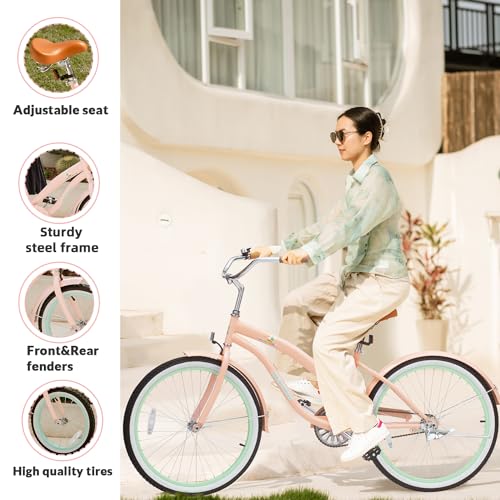 Image of ACEGER Girls Beach Cruiser Bike for Kids 5-13 Years Old, 16 inch 18 inch 20 inch 24 inch Single Speed Kids Bicycle Included Coaster Brake, Front and Rear Reflectors, 24 inch 7 Speeds with Dual Brakes