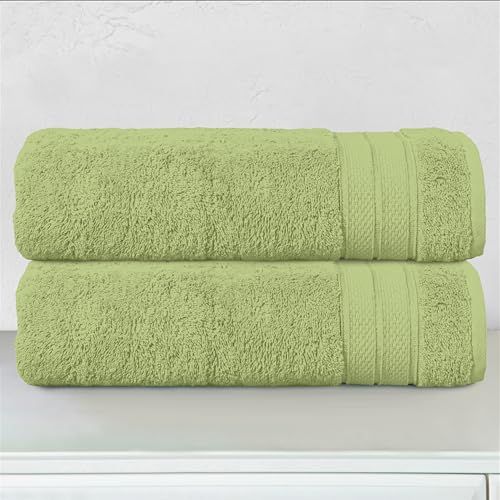Image of Elegant Comfort Three Line Popcorn Towel Set for Bathroom 27 x 54 inches, Premium Hotel Quality 2-Pack Bath Towels, 100% Turkish Cotton, Soft and Durable, Quick Dry and Highly Absorbent, Sage Green