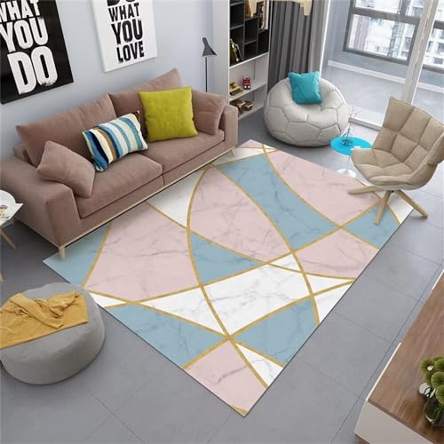 Grand tapis de salon effet marbre bleu texture soft dimensions 160x200cm - 2