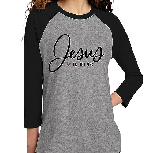 Camiseta beisbol estilo raglán jesus is king manga tres cuartos unisex miniatura 2