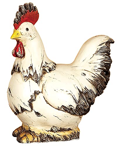 Deco 79 Polystone Rooster Garden Sculpture, 11" X 5" X 12", White #TOP1