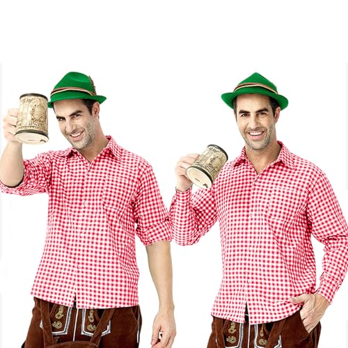 Oktoberfest Shirts for Men German Bavarian Original Bavarian Long Sleeve Blouses Cotton Classic Checkered Shirt2