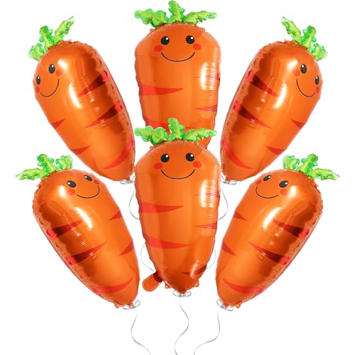 Image of 6 Pack Jumbo Farmer Vegetable Carrot Easter Party Balloons, Cute Veggie Farm Carrot Shaped Foil Mylar Balloon For Easter Birthday Picnic Cooking Party Supplies Baby Shower