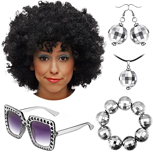 Canlierr 70s Disco Costume Accessories Set for Women, Afro Wig Disco...