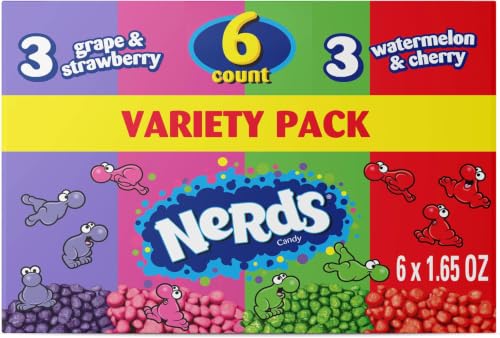 Image of NERDS Candy, Dual Variety Pack, Grape & Strawberry, Watermelon & Cherry, Crunchy Fruity Chews, 9.9 oz (Pack of 72)