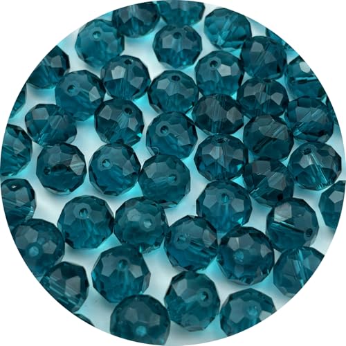 YUEXIGO 150pcs 8mm Crystal Glass Beads for Jewelry Making, Faceted Rondelle Glass Spacer Beads for Wind Chimes Bracelet Earring Necklace DIY Craft(Peacock Blue)