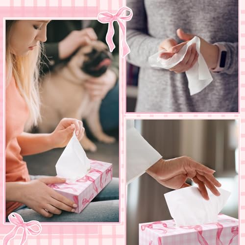 Image of Yinder 12 Packs Back to School Facial Tissue Boxes 1560 Sheets Soft Facial Tissue Bulk for Teacher Classroom School 2 Ply 130 Sheets Travel Tissues for Home Office Car Kitchen Wedding(Pink Bow)