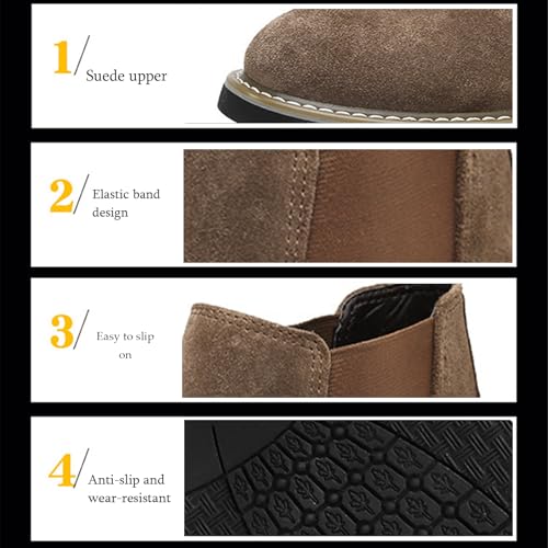 Men's Suede Chelsea Boots Fashion Round Toe Chunky Heel Non-Slip Business Ankle Boots Retro Slip-On Short Boots4