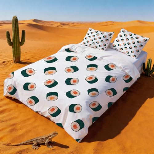 Housse de couette 140x200 sushis japonais anti-plis en microfibre hypoallergénique