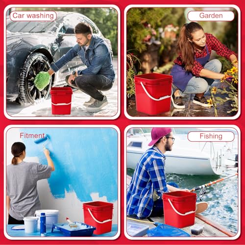 Image of Mumufy 5 Pcs 3.5 Gallon Square Food Grade Bucket with Lid Square Bucket Pail Plastic Handles for Long Term Food Storage, Camping, Fishing, Home Organization Easy Stack and Store (Red)
