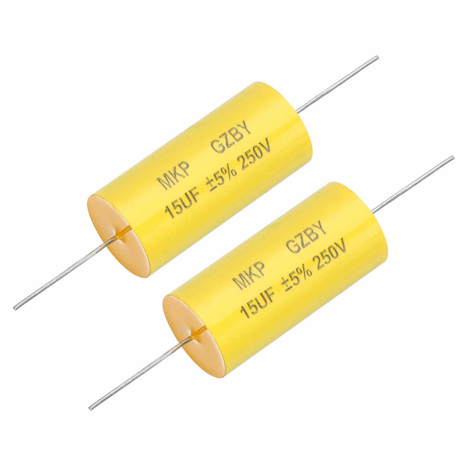 MECCANIXITY 2Pcs 15uf Frequency Divider Capacitor, 250V Axial Audio Speaker Crossover MKP Film Capacitor