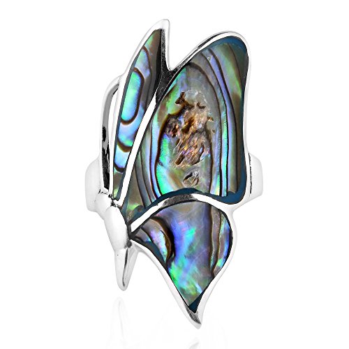 AeraVida Flying Monarch Butterfly Abalone Shell Inlay Stone .925 Sterling Silver Ring | Classic Wedding Rings For Women | Casual Comfort Fit Silver Rings for Women | Gift for Women - Main Image