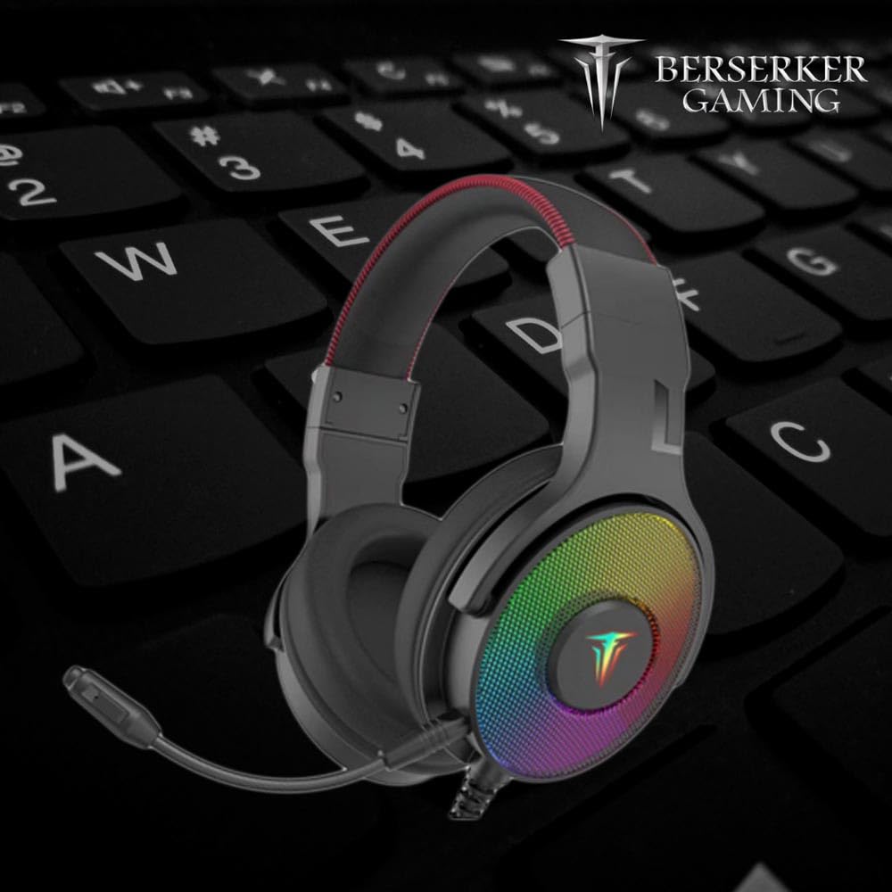 BERSERKER Casque Gaming USB 7.1, Microphone Détachable, Haut-parleurs 50 mm, Câble 2,1 m, Noir