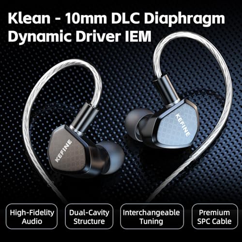 Image of Klean Hi-Fi in Ear Monitor, Wired Gaming Earbuds, 10mm DLC Diaphragm Dynamic Driver, Wired Earphones, Interchangeable Tuning Nozzles, HiFi IEM for Audiophile, Musician & Gaming(Black, 3.5mm)
