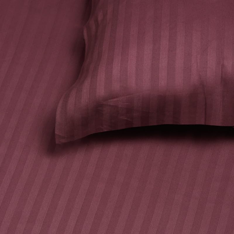 Image of Naksh Bedsheet for Double Bed King Size Stripes 210 TC with 2 Pillow Covers | 100% Pure Cotton Bedsheets | Breathable Fabric for Cool, Comfortable Sleep | King Size Bed Sheet Cotton | Wine |