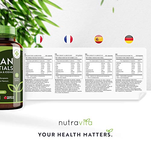 Multivitaminico Essenziali Vegani - integratore Formulato per Sostenere una Dieta Vegetale a Base - con Vitamina B12, D3, Iodio, Ferro e Zinco - Rafforza il Sistema Immunitario - Prodotto da Nutravita