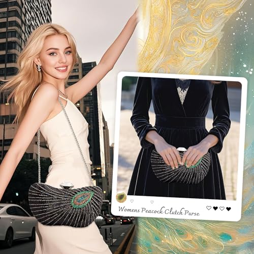 Image of Peacock Evening Handbag Beaded Sequin Clutch Purses for Women Party