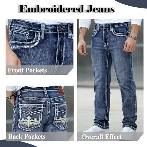Men's Embroidered Relaxed Fit Jeans with Comfort Flex Waist Stretch Denim Casual Jeans Unique Design Classic Fit for Men2