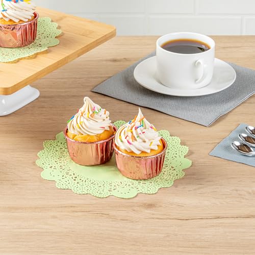 Pastry Tek 8 x 8 Inch Paper Lace Doilies, 100 Disposable Table Doilies - Elegant Lace Finish, Long Lasting, Green Paper Doily, for Pastries, Cupcakes, Desserts - Restaurantware by Restaurantware - Used condition - Image 3