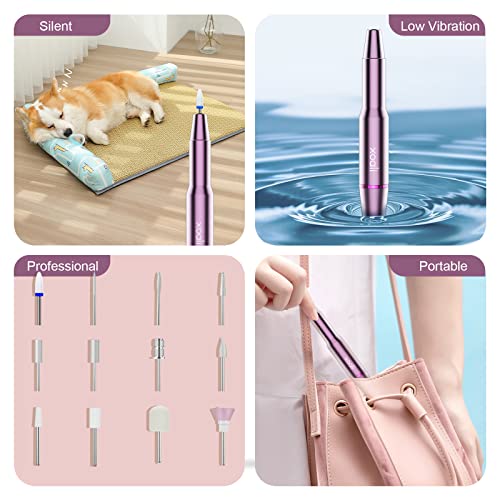Xoali Elektrische Nagelfräser 25000 U/min, 12 in 1 Nagelfeile Maniküreset, USB Polierwerkzeuge Nagelknipser Set, Keramischer Nagelbohrer, Maniküre und Pediküre Kit für Heim- und Salongebrauch (Rosa)