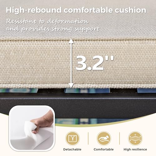 Image of MIXPATIO 9 Pieces Outdoor Patio Dining Set, Rectangular Metal Patio Table with Umbrella Hole, 2 Swivel and 6 Fixed Chairs with 3.2 inch Cushion for Yard, Porch, Beige