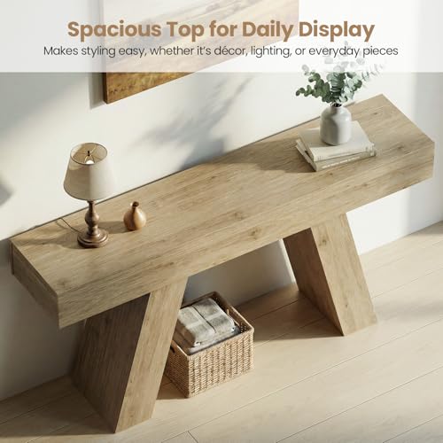 63-Inch Long Console Table Entryway Table with Storage Drawer, Natural Wood - image 5