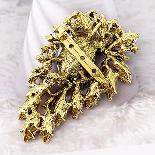 Image of SELOVO Leaf Flower Green Rhinestone Crystal Brooch Pin Accessory Gold Tone