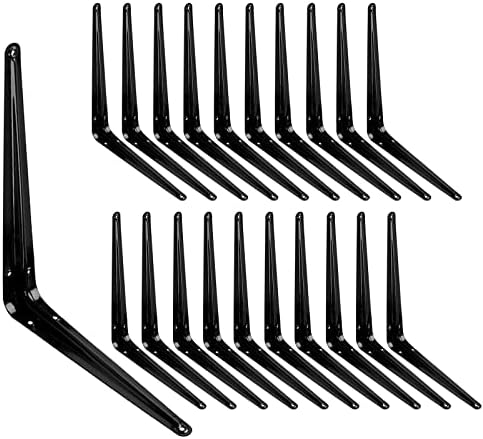 20 Pack Shelf Brackets 10 x 12 Inch, Heavy Duty Black Metal Floating Shelves Bracket, L Bracket Corner Brace Support，Decorative Iron J Brackets Wall Angel Corner Brace for Wood Shelves