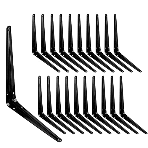 20 Pack Shelf Brackets 10 X 12 Inch, Heavy Duty Black Metal Floating Shelves Bracket, L Bracket Corner Brace Support，Decorative Iron J Brackets Wall Angel Corner Brace For Wood Shelves #TOP1