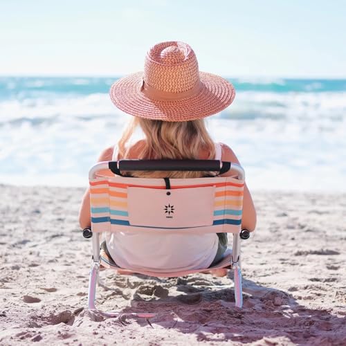 Image of Neso Beach Chairs - Lightweight, Portable and Foldable Recliner Beach Chairs for Park, Camping and Outdoor Adventures - with Slip Pockets and Shoulder Strap - 2 Pack - Rainbow - Regular