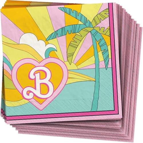 Multicolor Vintage Barbie Beverage Paper Napkins (5 x 5) 16 Count - Premium Quality & Absorbent Napkins Perfect For Parties & Themed Events