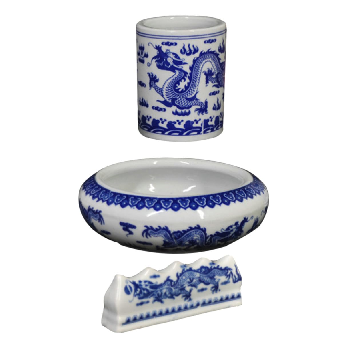 Pot stylo céramique bleu et blanc de haute qualité avec pot de lavage pour calligraphie