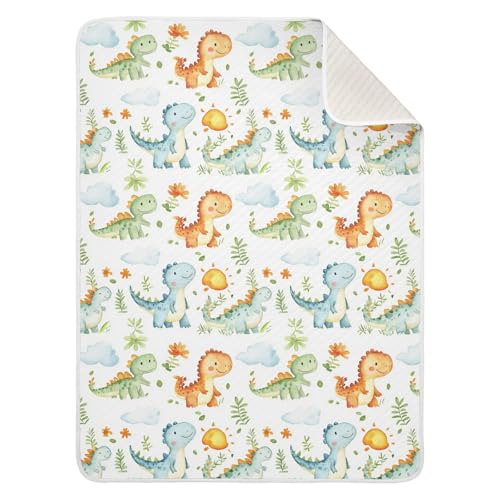 Image of Toddler Blanket for Baby Boy or Girl Soft Warm Multi Use Wrap Swaddle for Nursery /Strolleoddler Bed /Car seat 30X40in Cute Dinosaurs