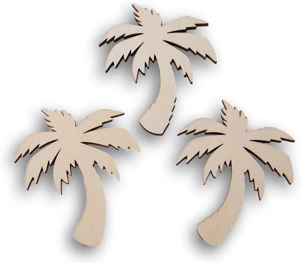 Natural Unpainted Wood Cutout - Palm Tree Shape - Set of 3