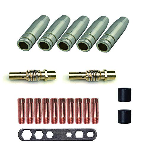 MIG/MAG-Schweißteilset Verschleißteile für MB 15AK | 20Teile | 5 x Gasdüse | 2 x Düse | 10 x Stromdüse M6 0,8 mm | 2 x Isolator | 1 x Instrument Cover