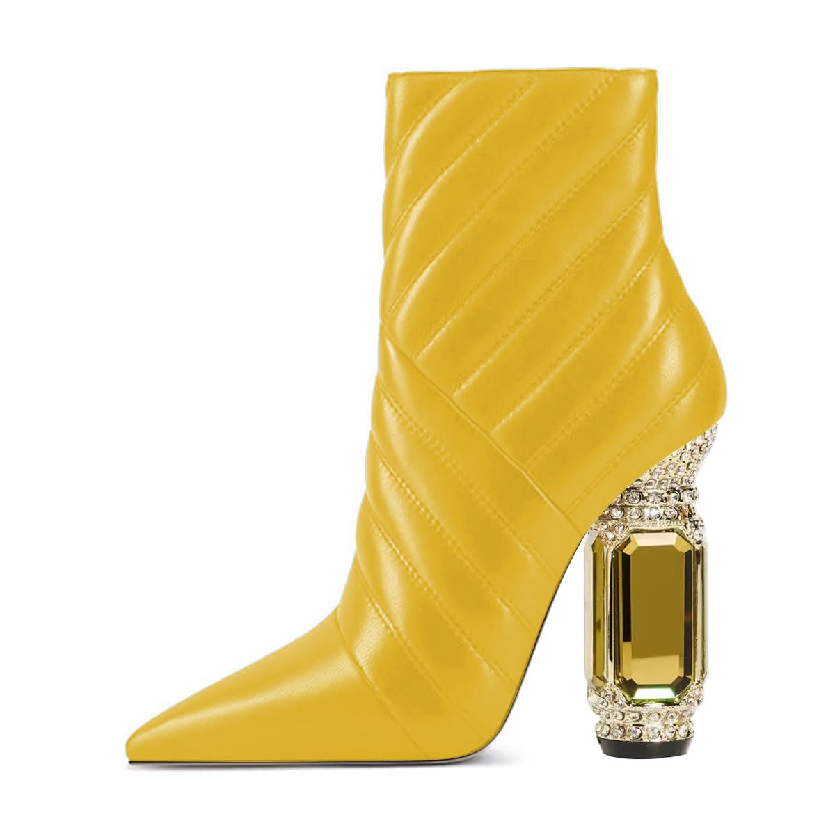 FSJ Women Sparkly Crystal Block High Heel Pointed Toe Ankle Boot Side Zipper Wedding Party Banquet Dress Shoes Size 4-15 US