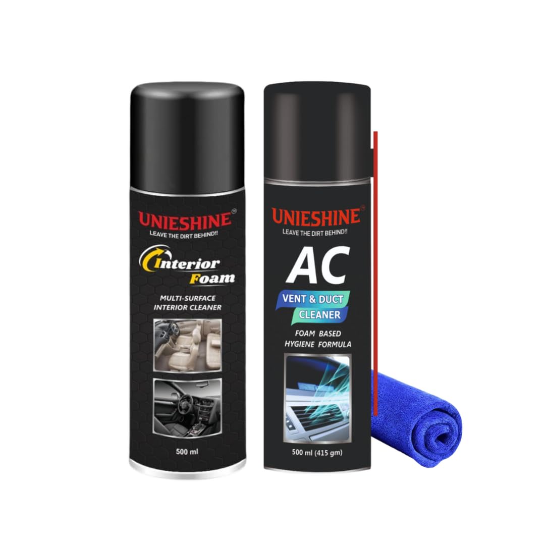 UNIESHINE Car AC Vent & Duct Cleaner Foam Spray (500ML) + Foam Interior Cleaner (500ML) + Microfiber Cloth | Multipurpose Car & Home AC Cleaner | Seat, Sofa & Interior Cleaning Combo (Pack of 3)-image-39