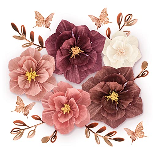 Image of Mausouca Tissue Paper Flowers Decorations for Wall, Handcrafted Large 3D Paper Artificial Flowers for Party Decoration Wedding Birthday and Home Decoration (Rose Gold)