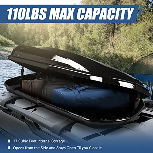 Image of Auto Dynasty Hard Shell Roof Top Mount Car Storage Travel Luggage Box Cargo Carrier with Security Keys, 78 (L) x 31 (W) x 15 (H) Inches, Capacity 110 Pounds, 17 Cubic Feet (Tool-Free Install), Glossy