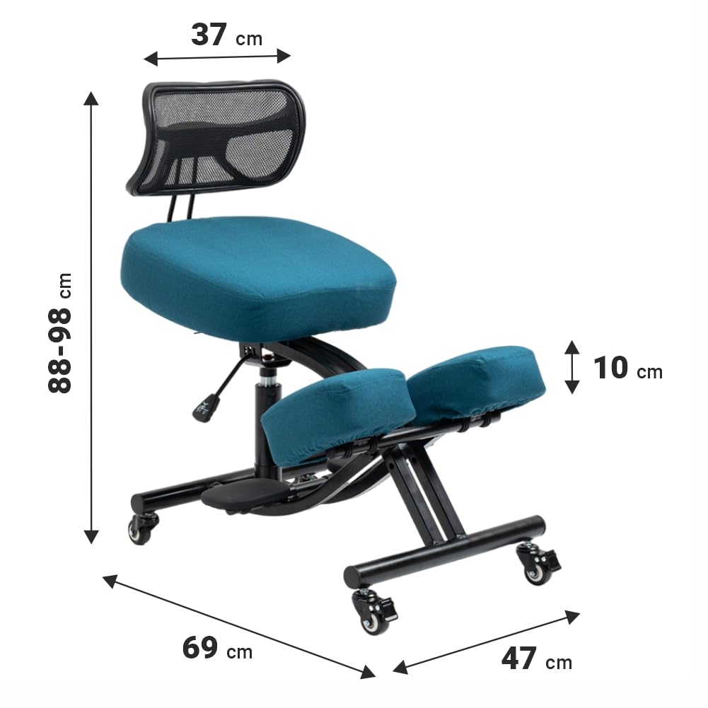 BLACK POINT Ergonomiczny klękosiad z lnu O'KNEEL PRO do domu i biura. Ergonomiczne krzesło biurowe (ciemnoturkusowa poszewka lniana w zestawie)