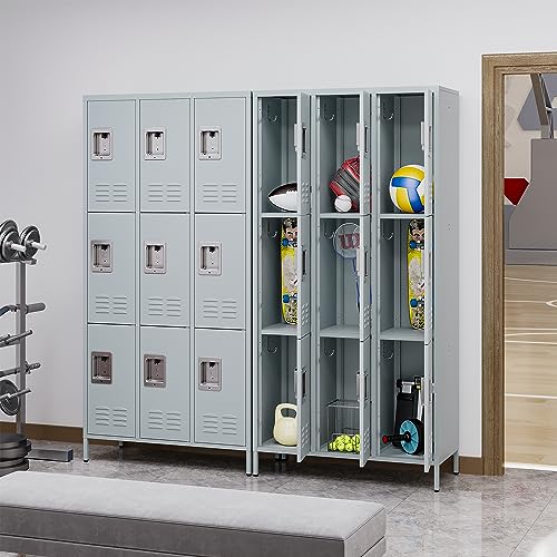 Anxxsu Metal Locker with 9 Doors Employees Locker, Metal Storage Locker with Hooks, 71" Storage Cabinet Lockers for Employees, Home, Office, Gym Requires Assembly (9 Doors, Grey) - Image 3