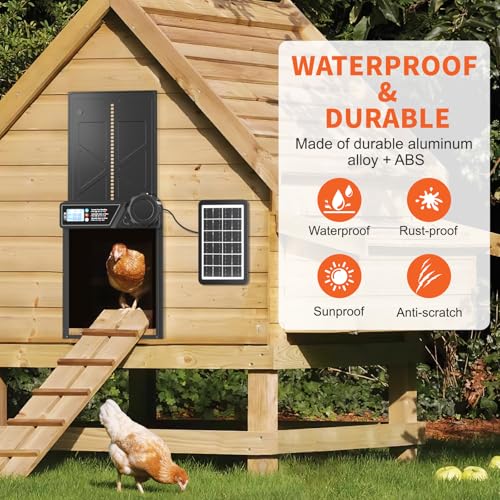 Vinderfine Porta de galinheiro automática anti-beliscar com temporizador, porta solar de galinheiro