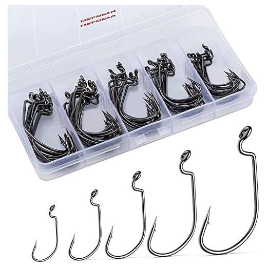 KRAKEN FISHING Texan Hooks Box [ Pack of 50 ] Höghållfast krok, korrosionsskyddande med vass spets. Box med 5 olika storlekar på krokar för att anpassas till alla typer av fiske.