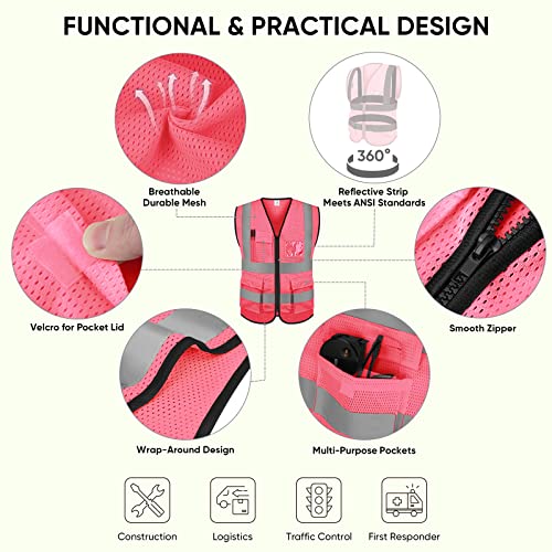 image for TICONN Reflective Safety Vest High Visibility Class II Mesh Vest for W