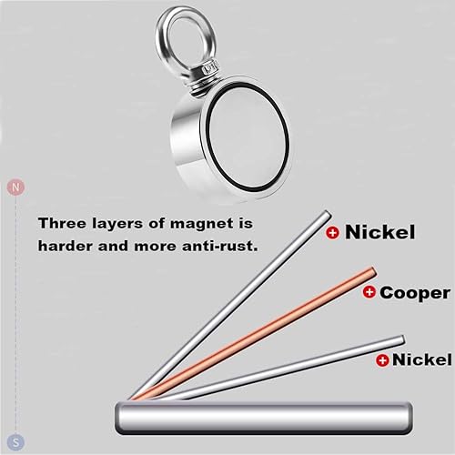 Miniatura 3 de Mhdmag- Kit de pesca con imán de doble cara con ganchos de agarre, guantes, imanes de neodimio de recuperación fuerte con cuerda de 65 pies para