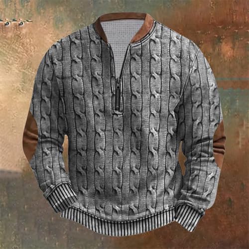 Sweatshirts for Men Western Quarter Zip Pullover Vintage Knit Sweatshirt Printed Crewneck Sweater Fall Winter Shirts2