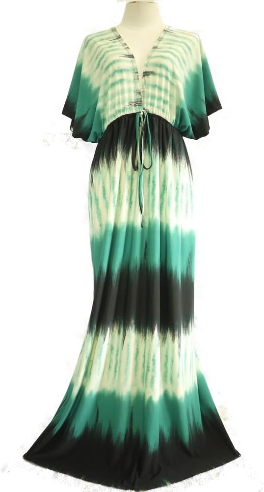 The Sisters Women Green Black Multicolored VNeck Kimono Long Maxi Dress L XXL 14 16