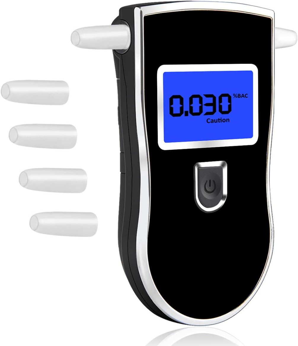 WEIO Breathalyzer, Professional Alcohol Detector Breathalyzers Tester Portable Brethalyzer Highly-Accurate Result Fast Respond Speed Alcohol Breathalyzer with LED Screen and 5PC Mouthpieces (Blue)