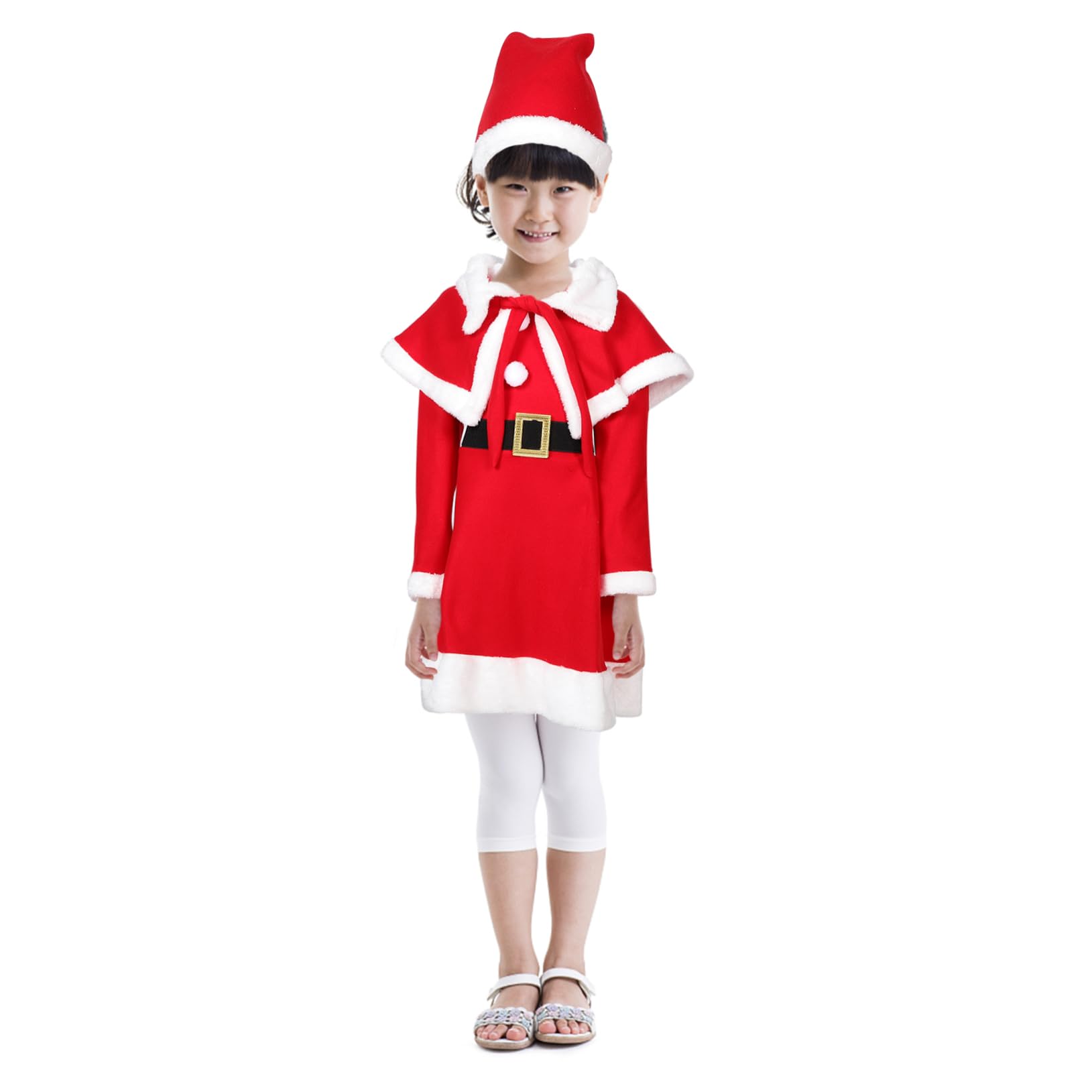 minkissy Costume Natale per Vestito Natale in Poliestere con Maniche Lunghe Sciarpa Cintura e Cappello per Feste e Natalizi